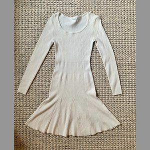 White A-Line Ribbed Long Sleeve Dress